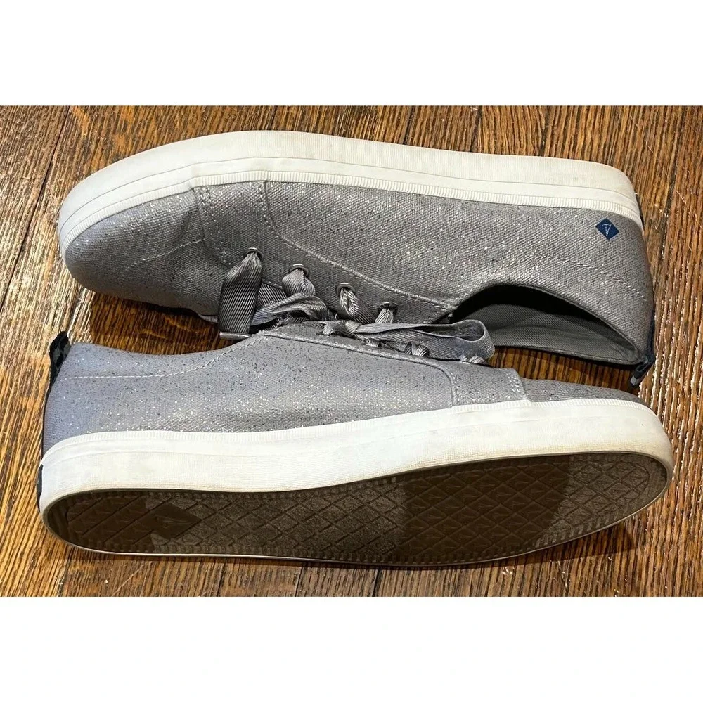 Sperry Top Sider Crest Vibe Lace Up Low Top Sneakers Gray Sparkle Canvas - SZ 6M